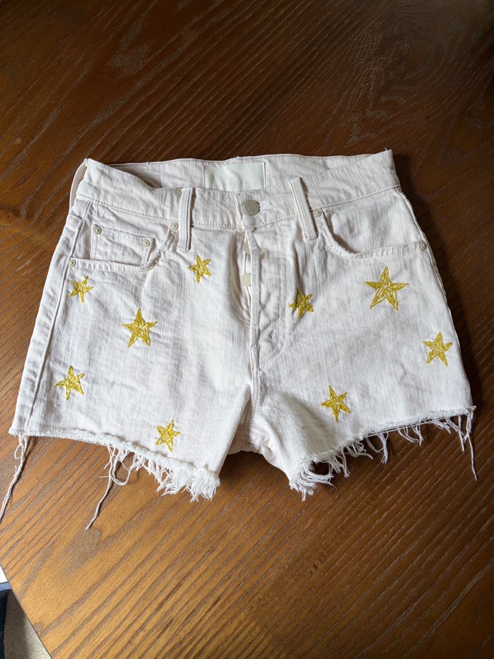 Mother Denim White Shorts with Gold Star Embroidery EUC